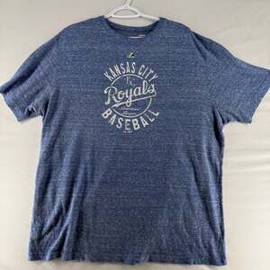 0924 Majestic Kansas City Royals Distressed Graphic T-Shirt Blue XXL